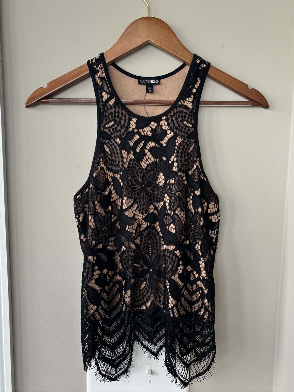 Express Black Lace Overlay Tank with Nude Underlay size xs new